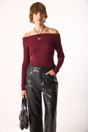 Kadın Omzu Açık Detaylı Triko - Bordo