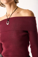 Kadın Omzu Açık Detaylı Triko - Bordo