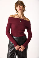 Kadın Omzu Açık Detaylı Triko - Bordo