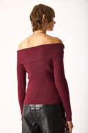 Kadın Omzu Açık Detaylı Triko - Bordo
