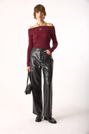 Kadın Omzu Açık Detaylı Triko - Bordo