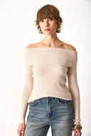 Kadın Omzu Açık Detaylı Triko - Krem