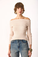 Kadın Omzu Açık Detaylı Triko - Krem