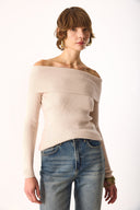 Kadın Omzu Açık Detaylı Triko - Krem