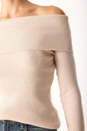 Kadın Omzu Açık Detaylı Triko - Krem