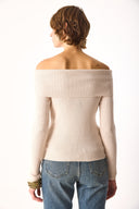 Kadın Omzu Açık Detaylı Triko - Krem