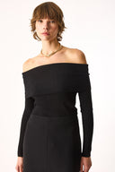 Kadın Omzu Açık Detaylı Triko - Siyah