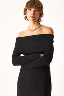 Kadın Omzu Açık Detaylı Triko - Siyah