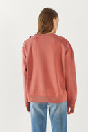 Kadın Omzu Düğme Detaylı Nakışlı Sweatshirt - Gülkurusu