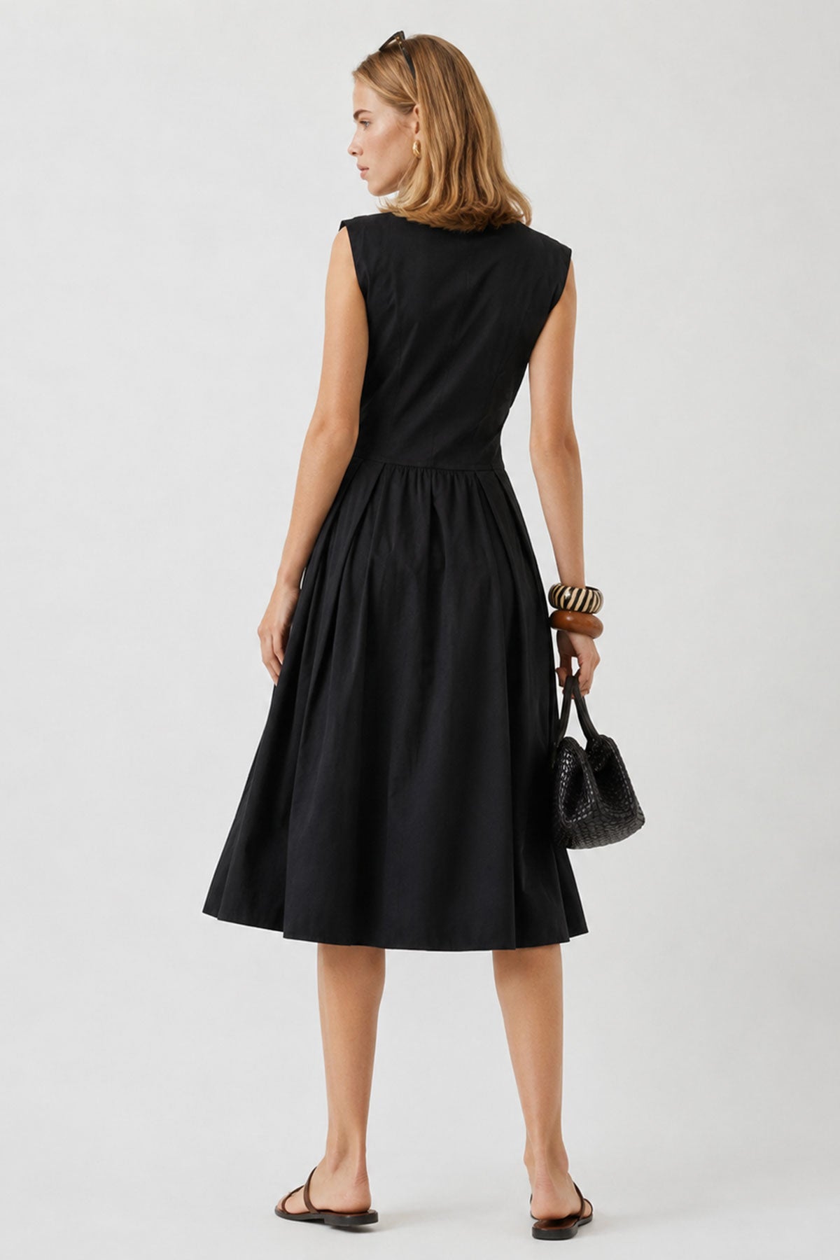 Önü Fermuarlı Midi Boy Elbise-Siyah