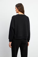 Kadın Önü Kısa Arkası Uzun Balon Kollu Sweatshirt - Siyah