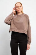 Kadın Önü Kısa Arkası Uzun Balon Kollu Sweatshirt - Vizon