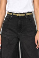 Orta Bel Parçalı Geniş Paça Black Jean Pantolon-Black