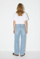 Orta Bel Parçalı Geniş Paça Med Blue Jean Pantolon-Med Blue