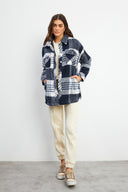 Kadın Oversize Ekose Gömlek Ceket - Ekru - Siyah