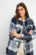 Kadın Oversize Ekose Gömlek Ceket - Ekru - Siyah