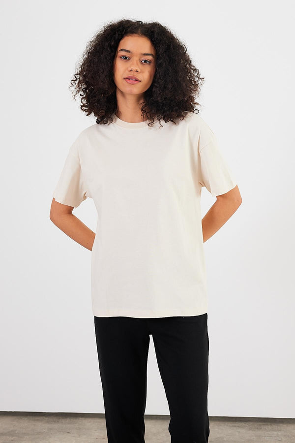 Kadın Oversize Naturel Rahat Kalıp Tişört