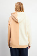 Kadın Parçalı Oversize Sweatshirt - Kemik - Bej