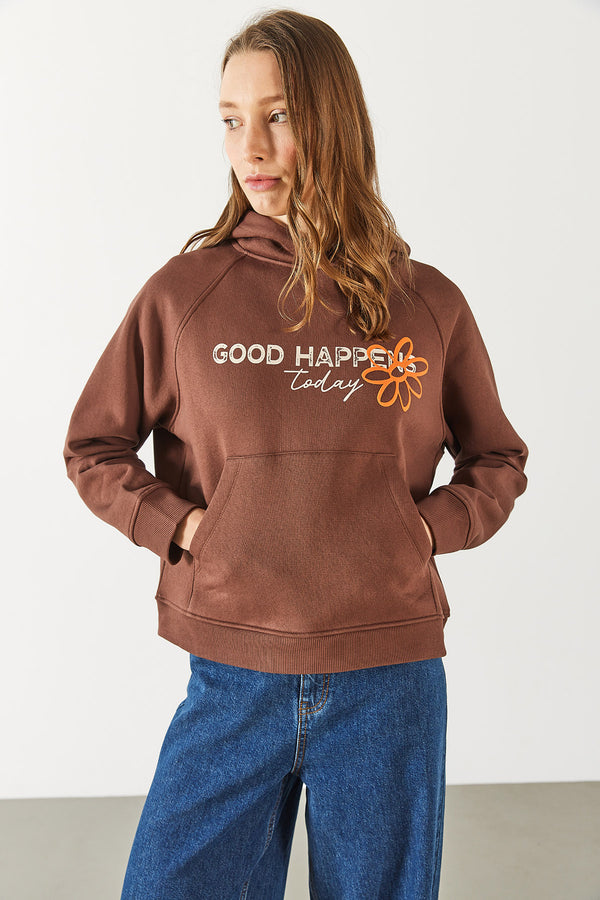 Pasific Baskılı Sweatshirt - KAHVERENGİ