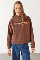 Kadın Pasific Baskılı Sweatshirt - Kahverengi