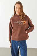 Kadın Pasific Baskılı Sweatshirt - Kahverengi