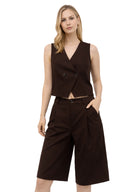 Pilili Uzun Bermuda Şort-Kahverengi