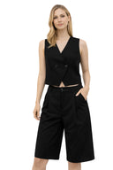 Pilili Uzun Bermuda Şort-Siyah