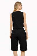 Pilili Uzun Bermuda Şort-Siyah