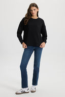 Kadın Plant Baskılı Sweatshirt - Siyah