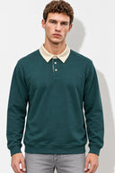 Polo Yaka Sweatshirt %100 Pamuk-Yeşil