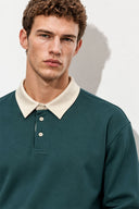 Polo Yaka Sweatshirt %100 Pamuk-Yeşil