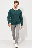Polo Yaka Sweatshirt %100 Pamuk-Yeşil