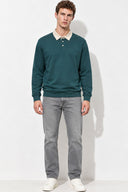 Polo Yaka Sweatshirt %100 Pamuk-Yeşil