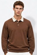 Polo Yaka Sweatshirt %100 Pamuk-Kahverengi