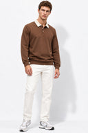 Polo Yaka Sweatshirt %100 Pamuk-Kahverengi