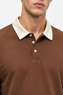 Polo Yaka Sweatshirt %100 Pamuk-Kahverengi