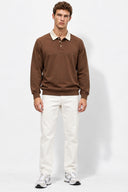 Polo Yaka Sweatshirt %100 Pamuk-Kahverengi