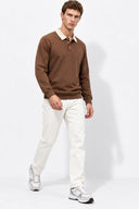 Polo Yaka Sweatshirt %100 Pamuk-Kahverengi