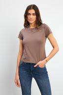 Kadın Rachel Bisiklet Yaka Slim Fit Basic Tişört - Vizon