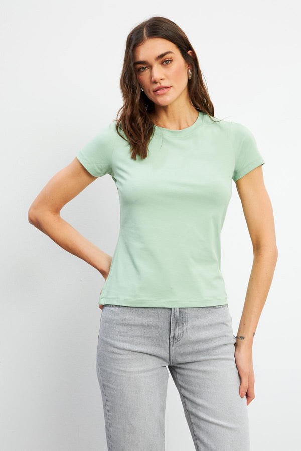 Kadın Rachel Çağla Bisiklet Yaka Slim Fit Basic Tişört - 200382-202