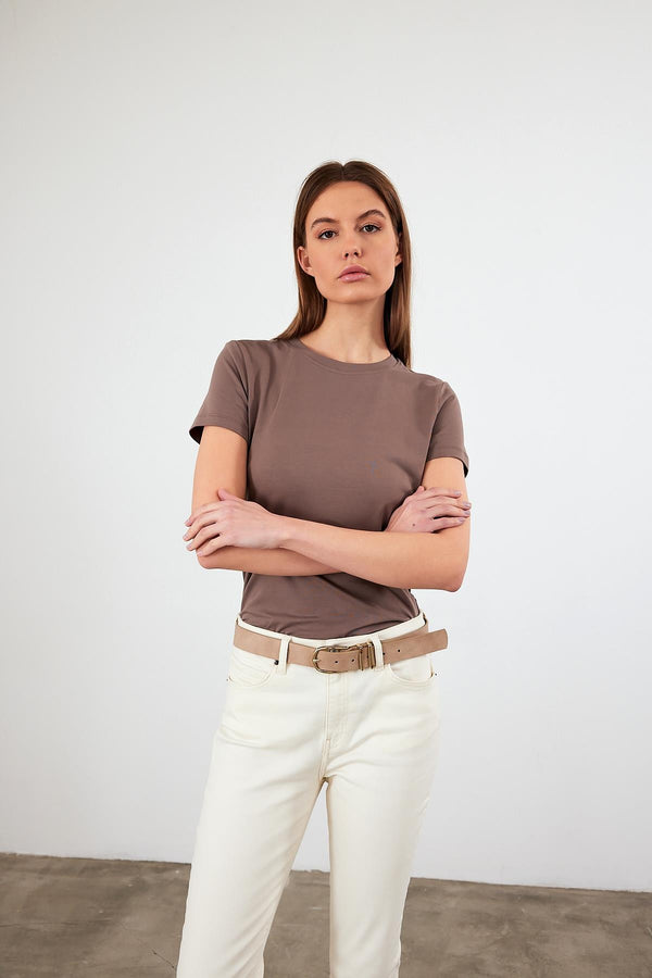 Kadın Rachel Vizon Bisiklet Yaka Slim Fit Basic Tişört