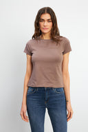 Kadın Rachel Bisiklet Yaka Slim Fit Basic Tişört - Vizon
