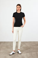 Kadın Rachel Bisiklet Yaka Slim Fit Basic Tişört - Siyah