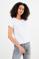 Kadın Rachel Bisiklet Yaka Slim Fit Basic Tişört - Beyaz