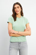 Kadın Rachel Bisiklet Yaka Slim Fit Basic Tişört - Çağla