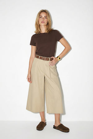 Rachel Bisiklet Yaka Slim Fit Basic Tişört-Kahverengi