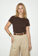 Rachel Bisiklet Yaka Slim Fit Basic Tişört-Kahverengi