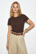 Rachel Bisiklet Yaka Slim Fit Basic Tişört-Kahverengi