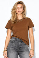 Rachel Bisiklet Yaka Slim Fit Basic Tişört-Kahverengi