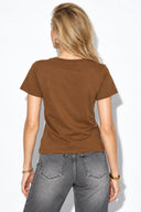 Rachel Bisiklet Yaka Slim Fit Basic Tişört-Kahverengi